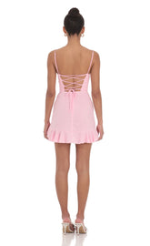 Ruffled Slit Dress in Pink