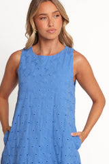 Zita Embroidered A-Line Mini Dress - Cobalt