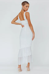 Nadia Ruched Fishtail Maxi Dress White