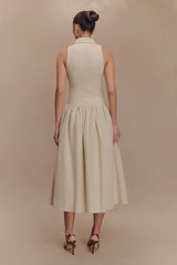 Valery Linen Midi Collar Dress - Natural
