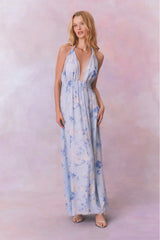Love Fragrance Halter Maxi Dress-WHISPER BLUE