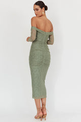 Oliana Off-Shoulder Mesh Maxi Dress Fern