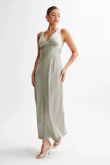 Meghan Satin Maxi Dress - Sage