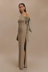 Nicola One Shoulder Crepe Maxi Dress - Mushroom