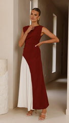 Charlotte Contrast Midi Dress - Wine/White