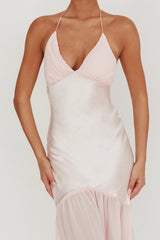 Aysah Chiffon Hem Halter Maxi Dress Pink