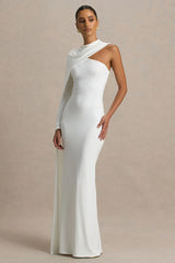 Dawn | Cream High-Neck Maxi Dress With One Long-Sleeve And Cape