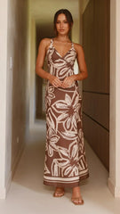 Briana Halter Maxi Dress - Chocolate Floral