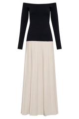 Presley Contrast Knit Off Shoulder Maxi Dress - Navy And Cream