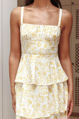 Provence Bloom Tiered Midi Dress Floral Yellow