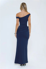 Caught In The Spotlight Off Shoulder Maxi Dress Navy