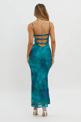 Lennox Elastic Back Bodycon Dress Floral Green