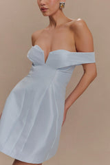 Diana Off Shoulders Mini Dress - Powder Baby Blue