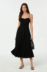 Linen-Blend A-Line Midi Dress