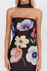 Damsel Reverse Halter Mesh Maxi Dress Flower Black