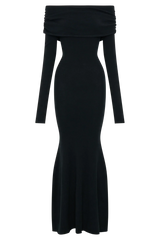 Georgiana Off Shoulder Knit Midi Dress - Black