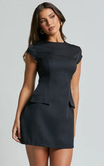 Wyatt Mini Dress -  Short Sleeve Corset A Line Dress in Black