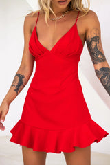 Chicago Pleated Bust Cami Strap Dress Red